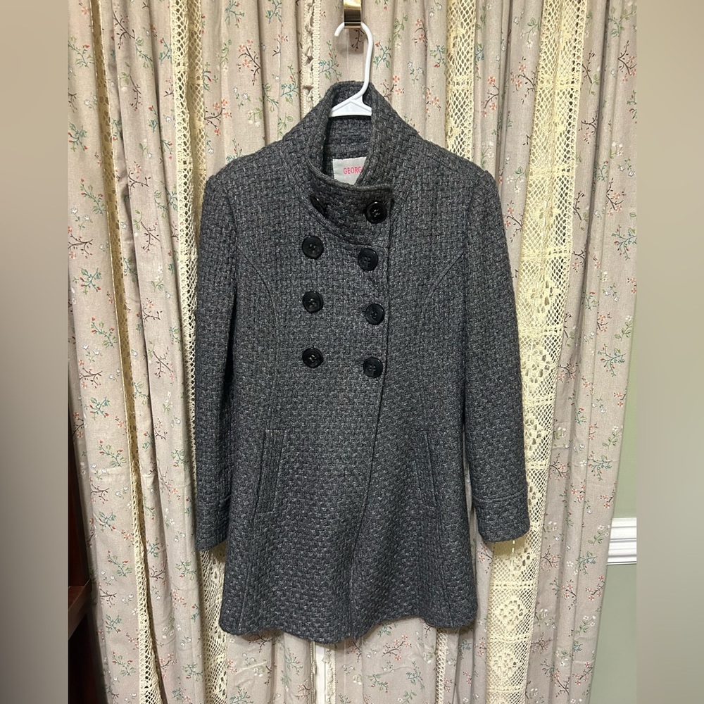 Georgiou Studio Gray Tweed Wool Double Breasted Peacoat Size‎ Small